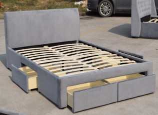 Marco casero de la cama de la tela del terciopelo del marco de la cama de la tela del tamaño de la reina de los muebles con los cajones del almacenamiento