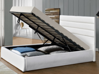 ODM blanco del OEM de la cama del almacenamiento de la elevación de gas del marco de la cama de la tela de la PU de Ottoman