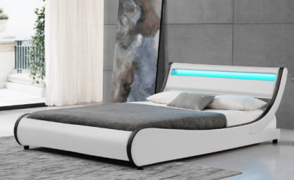 La tela LED de la PU tapizó a rey fuerte cómodo Size del color blanco del marco de la cama