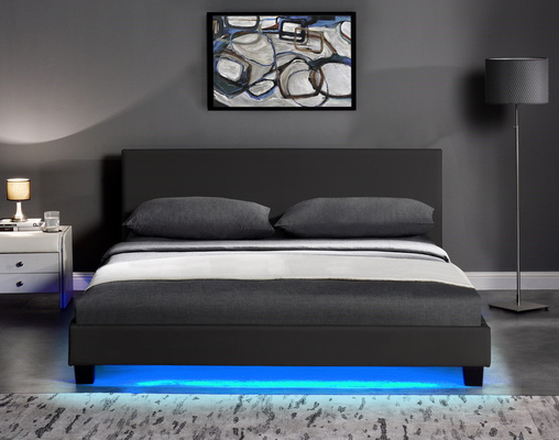 Madera contrachapada tapizada de cuero moderna del marco de la cama de la PU con el marco de la cama del LED