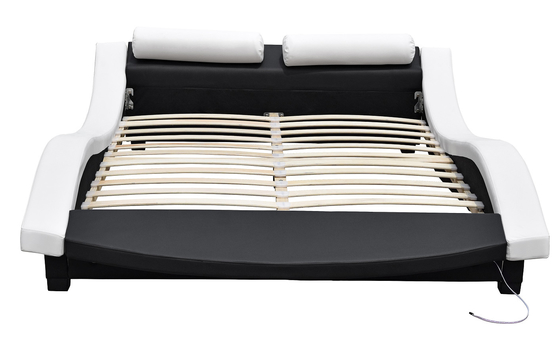 La forma de onda tapizó la madera contrachapada de cuero de la PU del marco de la cama con el estribo del LED