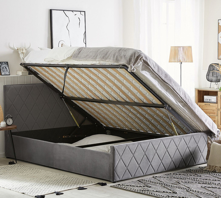 Almacenamiento tapizado de la elevación de Grey Velvet Fabric With Gas del marco de la cama de la madera contrachapada
