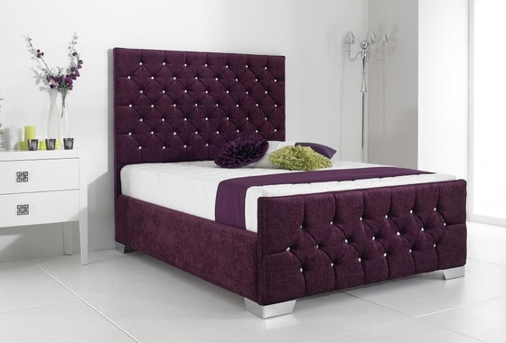Cama del cabecero de madera doble del tamaño del marco de la cama de la tela del terciopelo del vino tinto alta