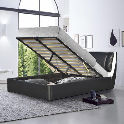 Marco de madera de la cama de la cama de cuero de la PU de SUNNY Classic Black con de la elevación almacenamiento para arriba