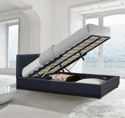 Cama doble tapizada de cuero otomano de 4 pies 6 pies con almacenamiento de elevación de gas