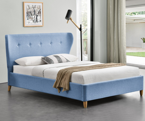 Cama doble otomana de madera moderna Cabecero curvo de lujo de terciopelo gris oscuro