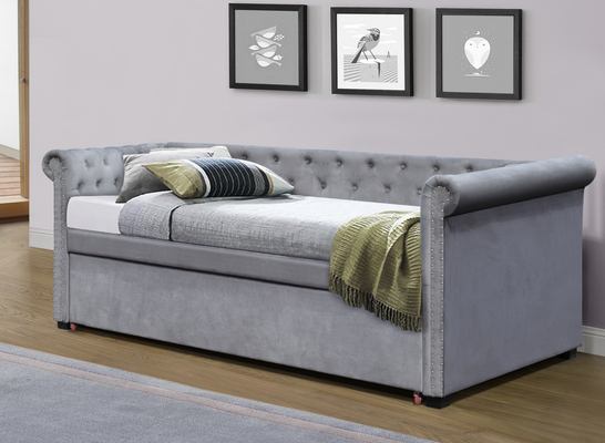 Sofá cama tapizado individual de tela de lino Cama nido extraíble capitoné