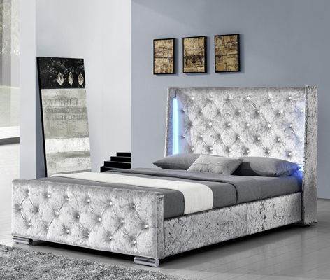 Cama tapizada moderna de tamaño doble Crush Velvet Silver Cama tapizada con plataforma