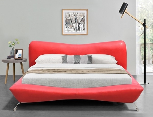 Las piernas rojas del metal de la madera contrachapada del marco de la cama de la imitación de cuero cubren fabricantes de la cama con cuero