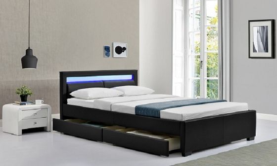 El gris/Fabrc negro tapizó a rey Size With LED del fabricante de la cama/dibuja