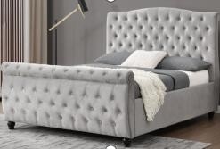 Cama trineo suave de terciopelo gris tamaño queen Cómoda cabecera alta