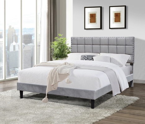 Cabecero del marco de la cama de Grey Fabric King Size Upholstered alto con la pequeña bola de metal