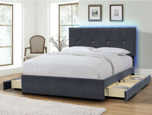 Cabecero de madera de rey Size With LED del almacenamiento del cajón de los fabricantes cuatro de la cama de la tapicería