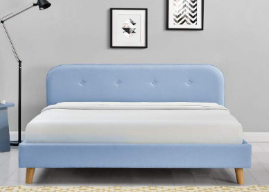 Color azul tapizado tela de la moda moderna del marco de la cama de la madera contrachapada