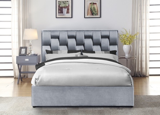 Cuadro de cama de tela de terciopelo gris con cabecera alta con tufo