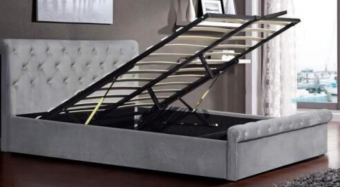 Cama al por mayor Grey Velvet Upholstered Bed Manufacturer del almacenamiento de la elevación de gas del ahorro de espacio