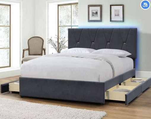 Cabecero del capítulo de la cama de Grey Velvet King Size Upholstered alto con los cajones
