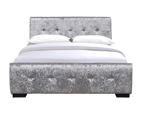 El tamaño Grey Upholstered Bed Frame With de la reina empenachó los botones de Diamante en el cabecero