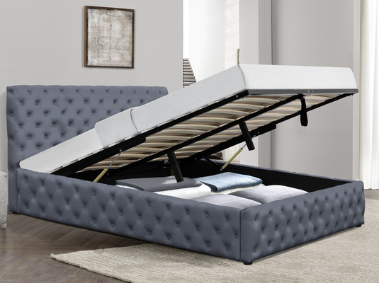 Rey ligero Size Upholstered Tufted de la cama de Grey Velvet Gas Lift Storage abotona