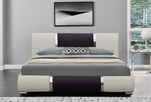 Armadura de la cama blanco y negro de la curva de la PU de la moda del diseño de la cama minimalista de la imitación de cuero