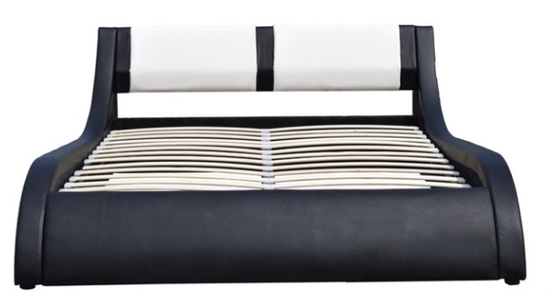 Plataforma tapizada de cuero falso con soporte de pizarras de madera, negro