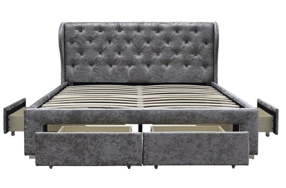 La cama copetuda del almacenamiento de la tela machacó el tamaño de plata del doble del OEM del cajón de Ottoman del terciopelo tapizada