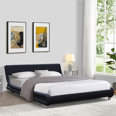 forma tapizada imitación de cuero negra de la curva del estilo de Europa de la cama de la madera contrachapada