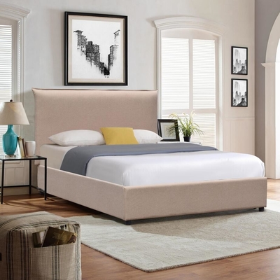 Cabecero cómodo material de la tela de la espuma de la madera contrachapada del marco de rey Size Upholstered Bed alto