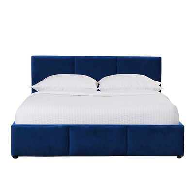 Blue Velvet tapizó a rey Size Plywood Material de la cama del almacenamiento de la elevación de gas