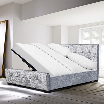 La cama del almacenamiento abierto del ODM del OEM empenachó al lado de Crystal Buttons Silver Crush Velvet
