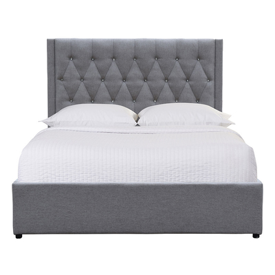 Marco copetudo Grey Linen Fabric del mismo tamaño de la cama del almacenamiento de la tapicería del botón