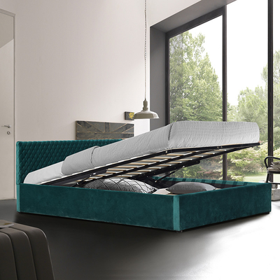 Tamaño doble de la tela de la tapicería de la cama cómoda verde del almacenamiento para el dormitorio