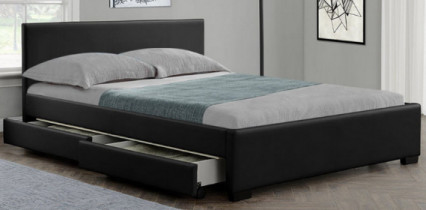 El LED soleado tapizó el marco de la cama con la tela negra de la PU de los cajones del almacenamiento