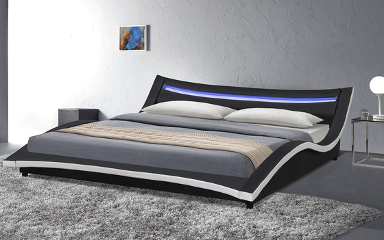 La madera contrachapada tapizada curvada de cuero del marco de la cama de la PU con el LED fácil monta