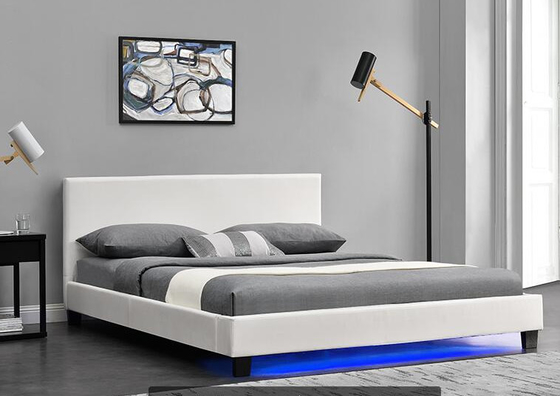 Madera contrachapada tapizada de cuero moderna del marco de la cama de la PU con el marco de la cama del LED