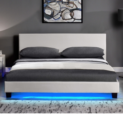 Madera contrachapada tapizada de cuero moderna del marco de la cama de la PU con el marco de la cama del LED