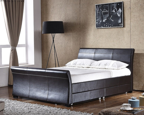 La cama de cuero de la PU del estilo europeo tapizó el marco de la cama del almacenamiento del cajón de la madera contrachapada 4