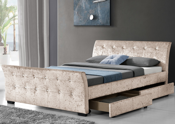 La cama de cuero de la PU del estilo europeo tapizó el marco de la cama del almacenamiento del cajón de la madera contrachapada 4