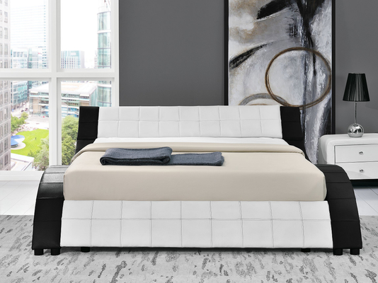 La onda tapizada del marco de la cama de la madera contrachapada forma el cuero de la PU con el LED ambos carriles laterales