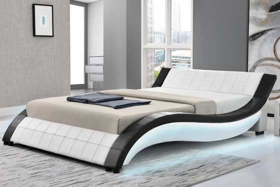 La onda tapizada del marco de la cama de la madera contrachapada forma el cuero de la PU con el LED ambos carriles laterales