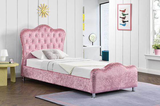Marco tapizado rosa de la cama de la madera contrachapada de la muchacha con el cabecero de los botones de Dimond