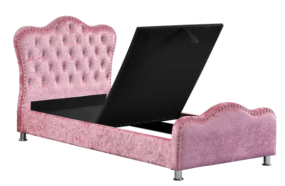 Marco tapizado ligero de la cama del color del rosa con el almacenamiento Crystal Buttons del cabecero de la corona