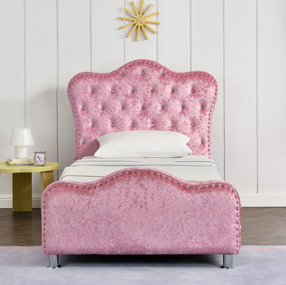Marco tapizado rosa de la cama de la madera contrachapada de la muchacha con el cabecero de los botones de Dimond