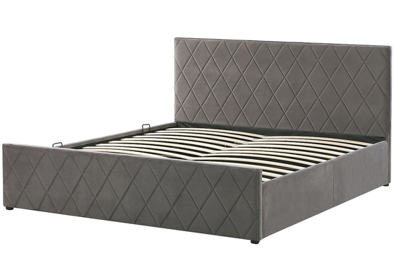 Almacenamiento tapizado de la elevación de Grey Velvet Fabric With Gas del marco de la cama de la madera contrachapada