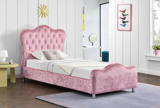 Marco tapizado ligero de la cama del color del rosa con el almacenamiento Crystal Buttons del cabecero de la corona