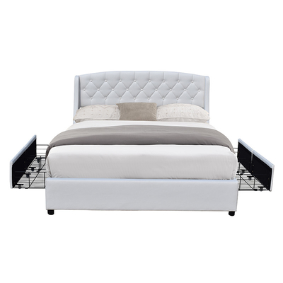 Cama matrimonial de madera del MDF del tamaño moderno de la reina con el cajón de la caja de almacenamiento 4