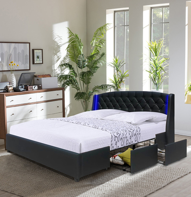 Cama matrimonial de madera del MDF del tamaño moderno de la reina con el cajón de la caja de almacenamiento 4