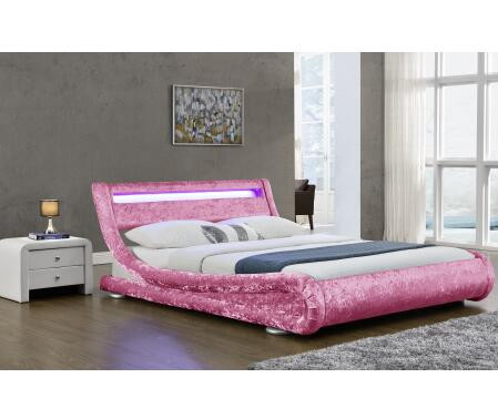 Cama tapizada terciopelo de la tela de Curshed de la imitación de cuero con el cabecero de la luz del LED