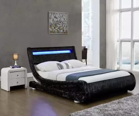 Cama tapizada terciopelo de la tela de Curshed de la imitación de cuero con el cabecero de la luz del LED