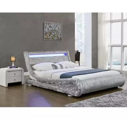 Cama tapizada terciopelo de la tela de Curshed de la imitación de cuero con el cabecero de la luz del LED